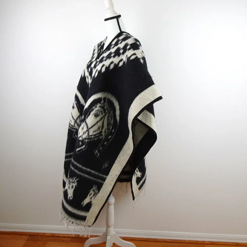 Vintage Western Poncho Equestrian Fringed Rare Wool? Handmade?